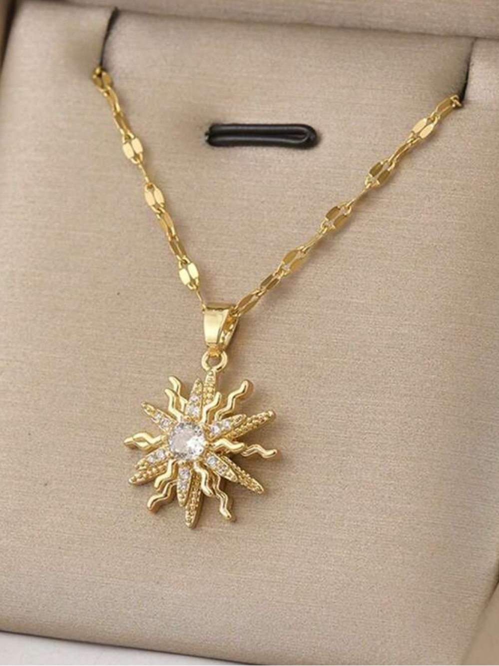 Yellow Gold Sunburst Pendant Necklace - Women Jewelry
